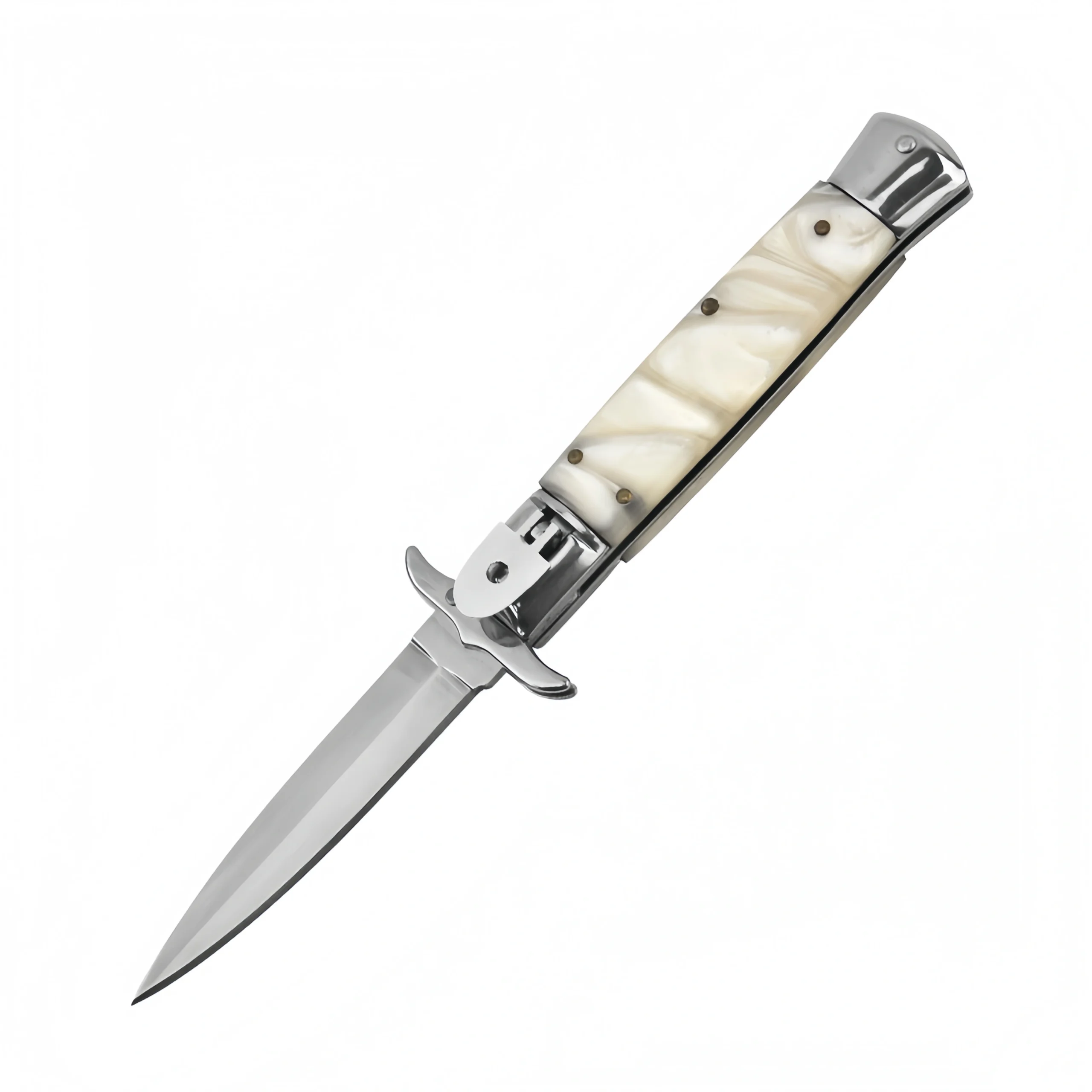 O1CN01yQNWsL1zdbOItEbqp_2220574796737-0-cib-scaled-1.webp 9-Zoll-italienisches Stiletto-Messer – automatischer Springmesser mit Griff aus weißem Elfenbeinimitat