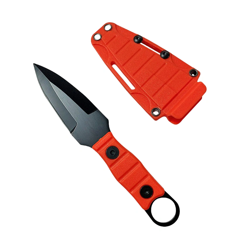 a-4.webp Gerades Outdoor-Messer, hohe Härte, Schärfe, taktisches kleines gerades Messer, mit K-Scheide A-4 Schwarz/Orange-Griff